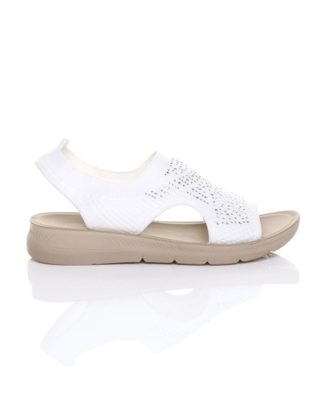 AJVANI White Low Wedge Heel Slingback Diamante Summer Holiday Comfort Sandals