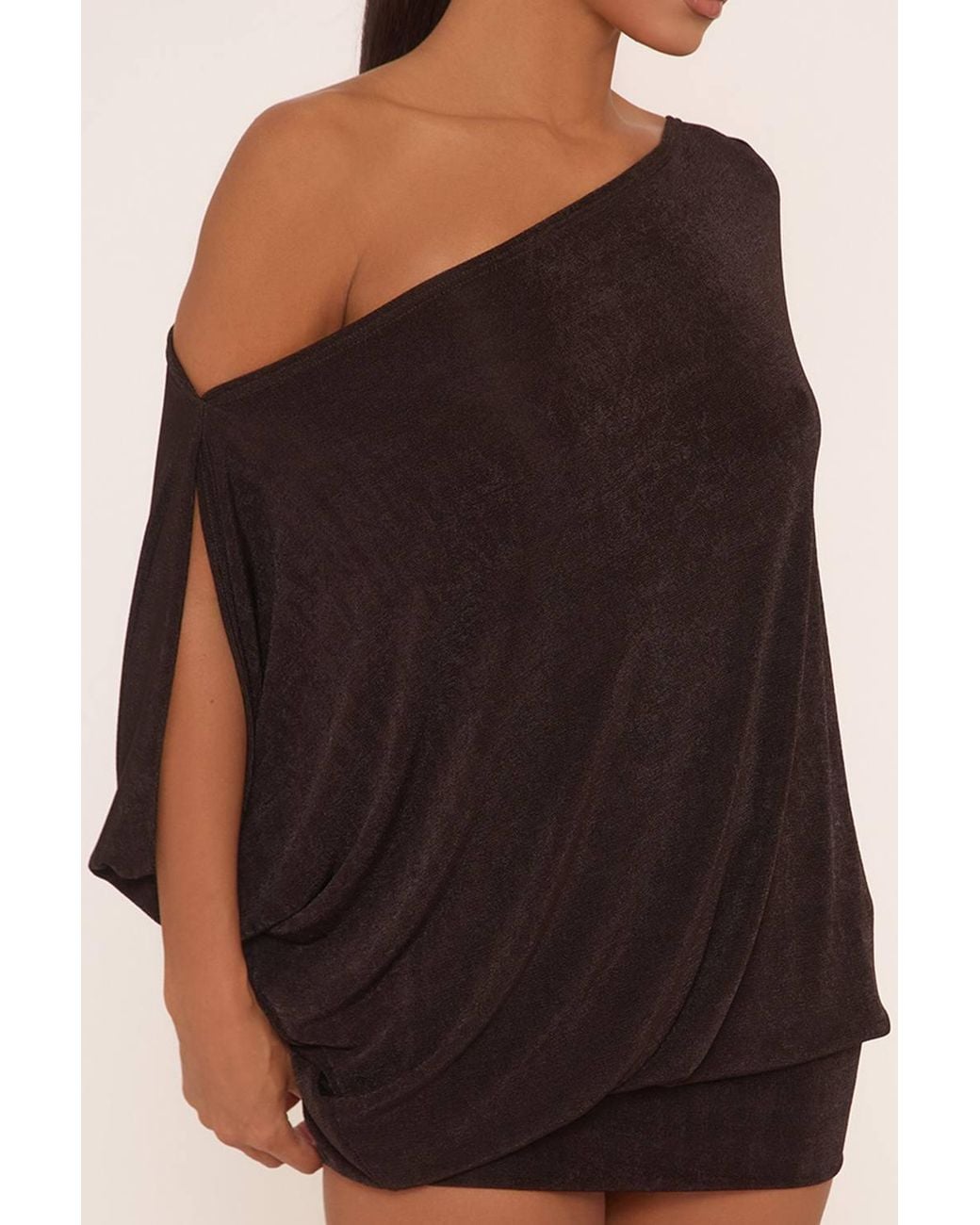 EGO Brown Short Sleeve Drape Mini Dress