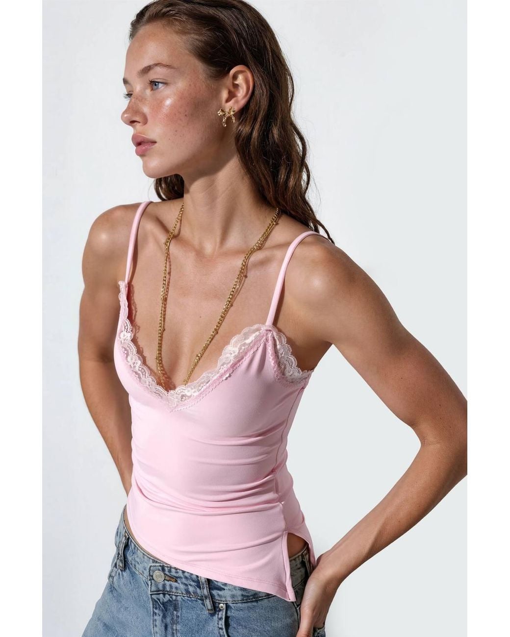 Busem Pink Fitted Crop Cami Top With Embroidery