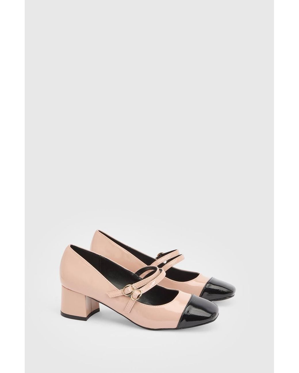 Oasis Blue Clair Faux Leather Toe Cap Block Heel Mary Janes