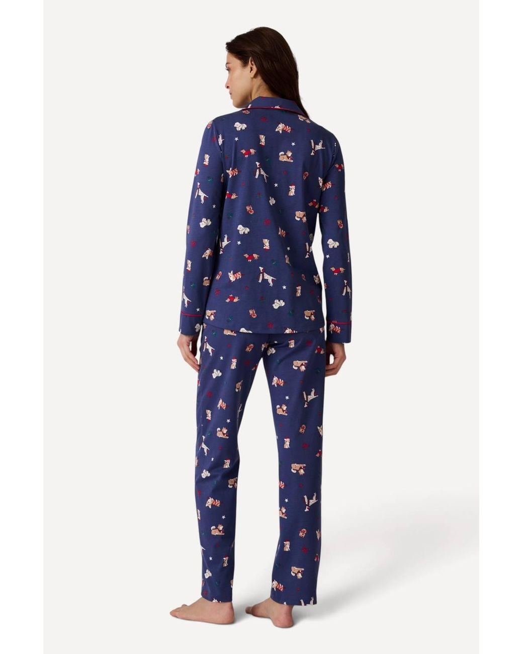 DAMART Blue Cosy Jersey Dog Print Pyjamas