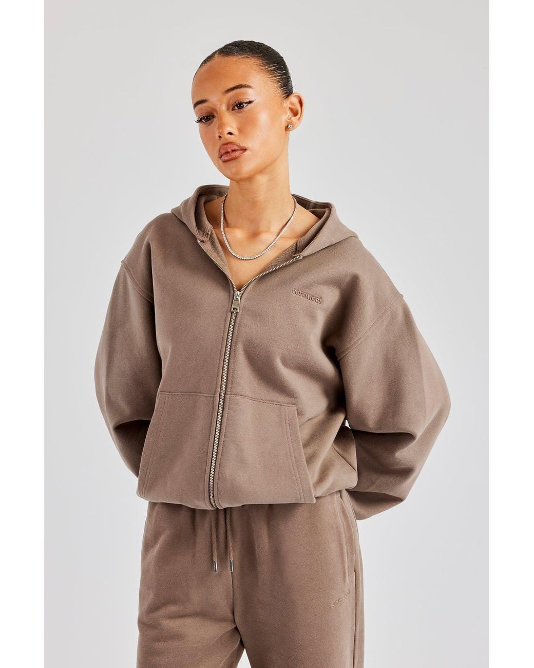 CERNUCCI Brown Oversized Zip Through Hoodie