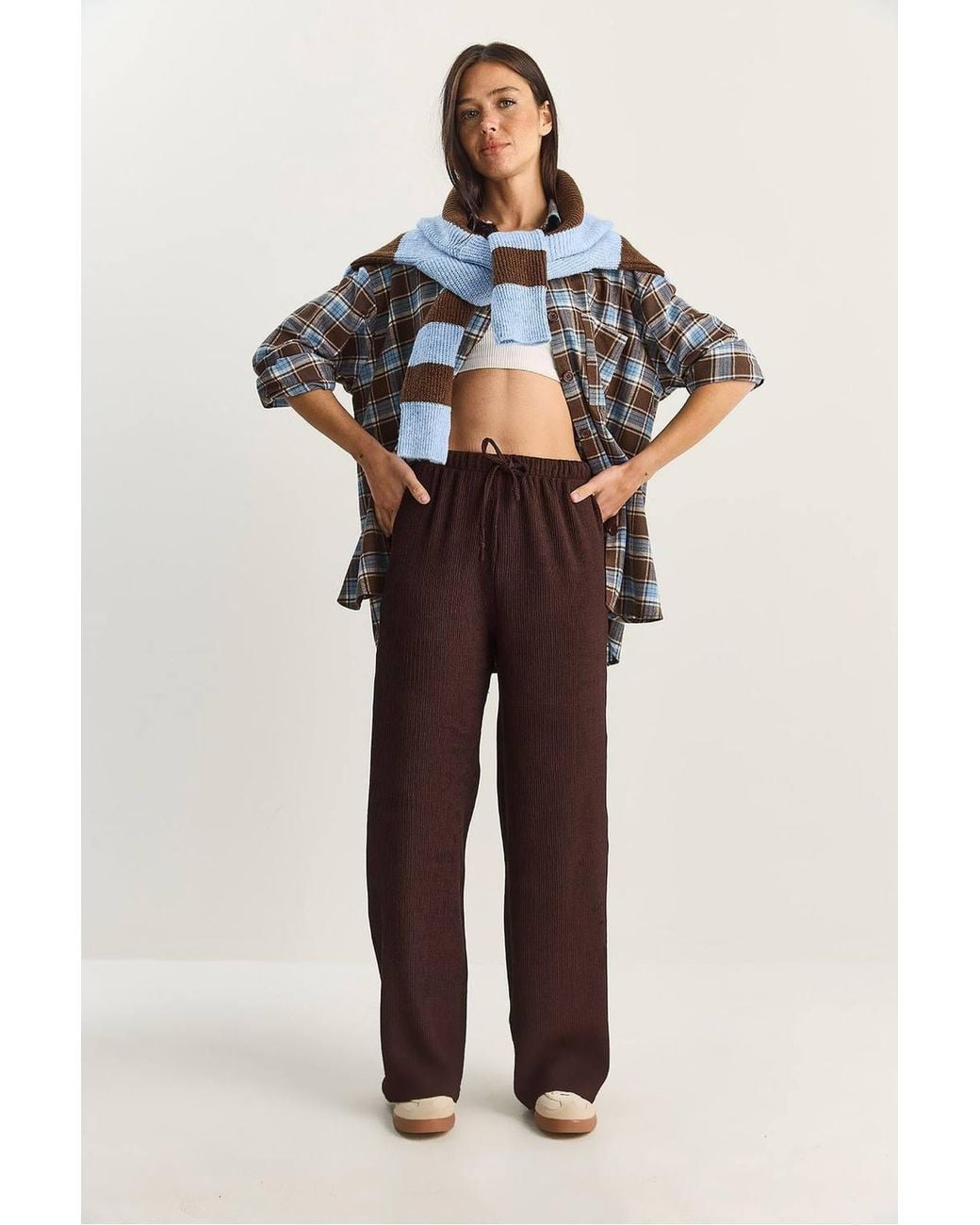 Bianco Lucci Blue High Waist Wide Leg Pants