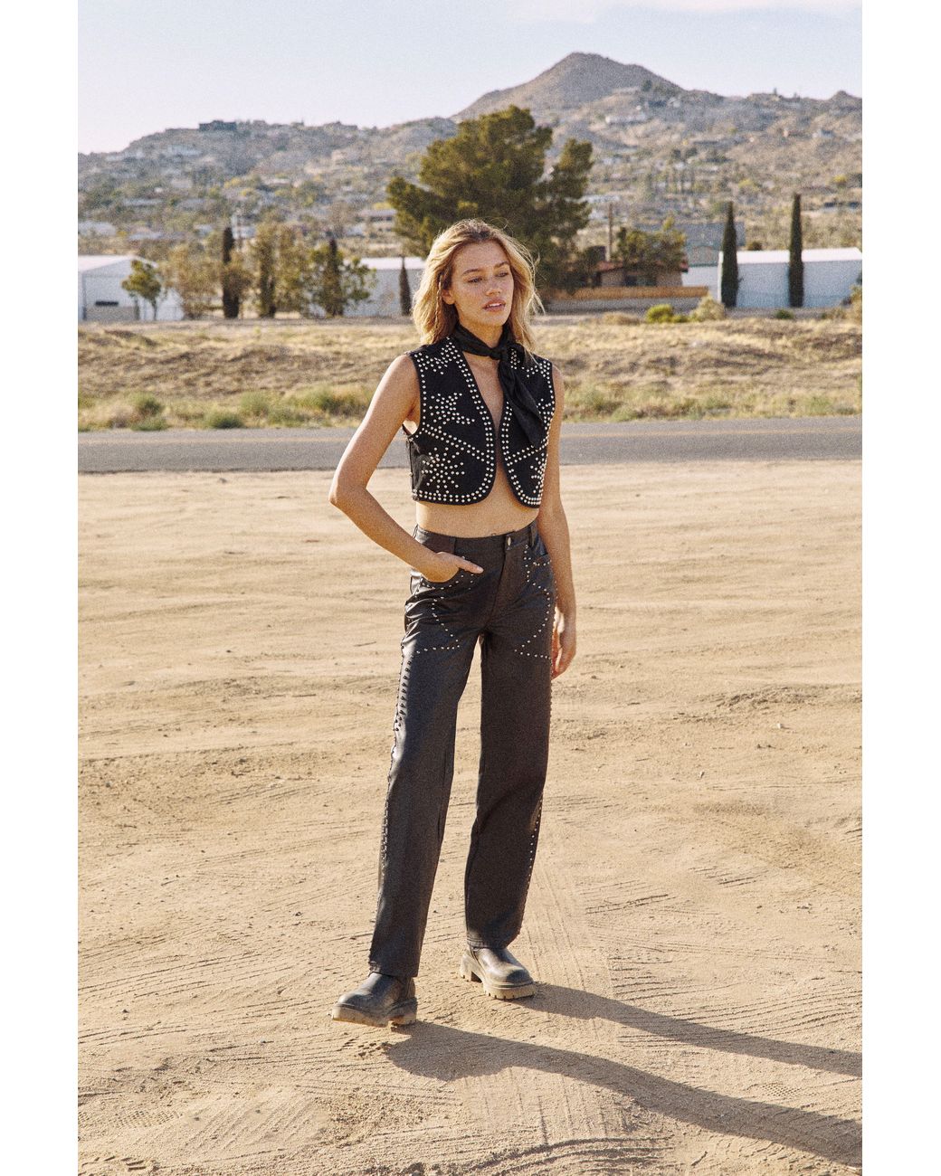 Nasty Gal Natural Faux Leather Studded Straight Leg Trouser