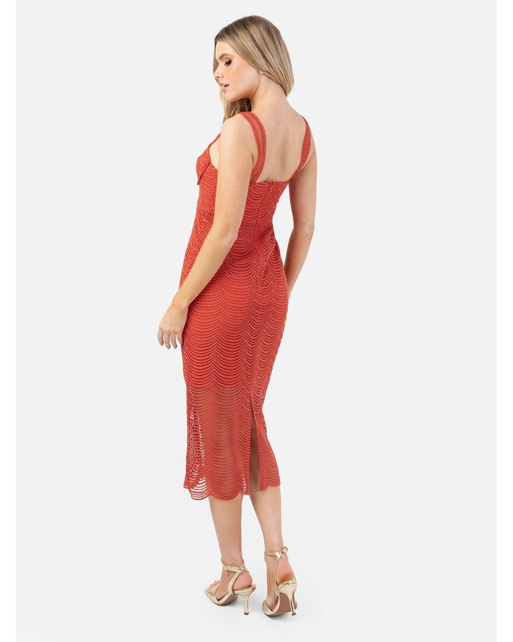 Maya Deluxe Red Strappy Lace Midi Dress