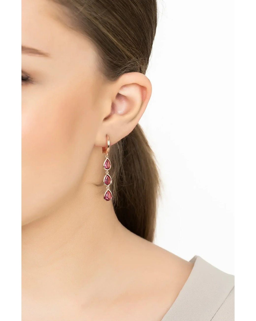 Latelita London White Sardinia Triple Teardrop Earrings Rosegold Tourmaline