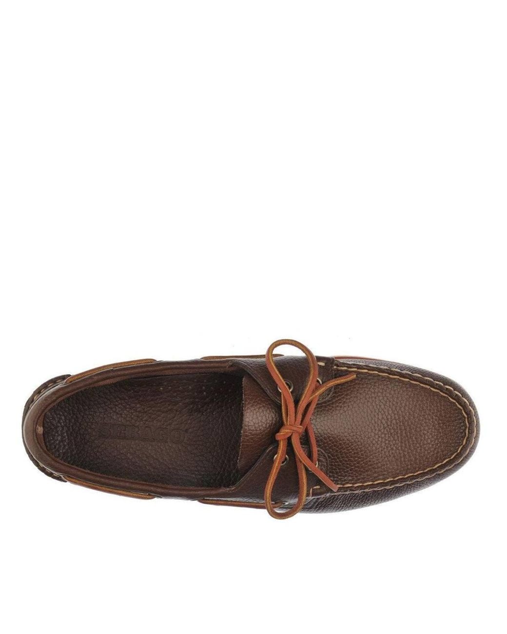 Sebago Brown Portland Martellato Full Grain Leather Boat Shoes for men