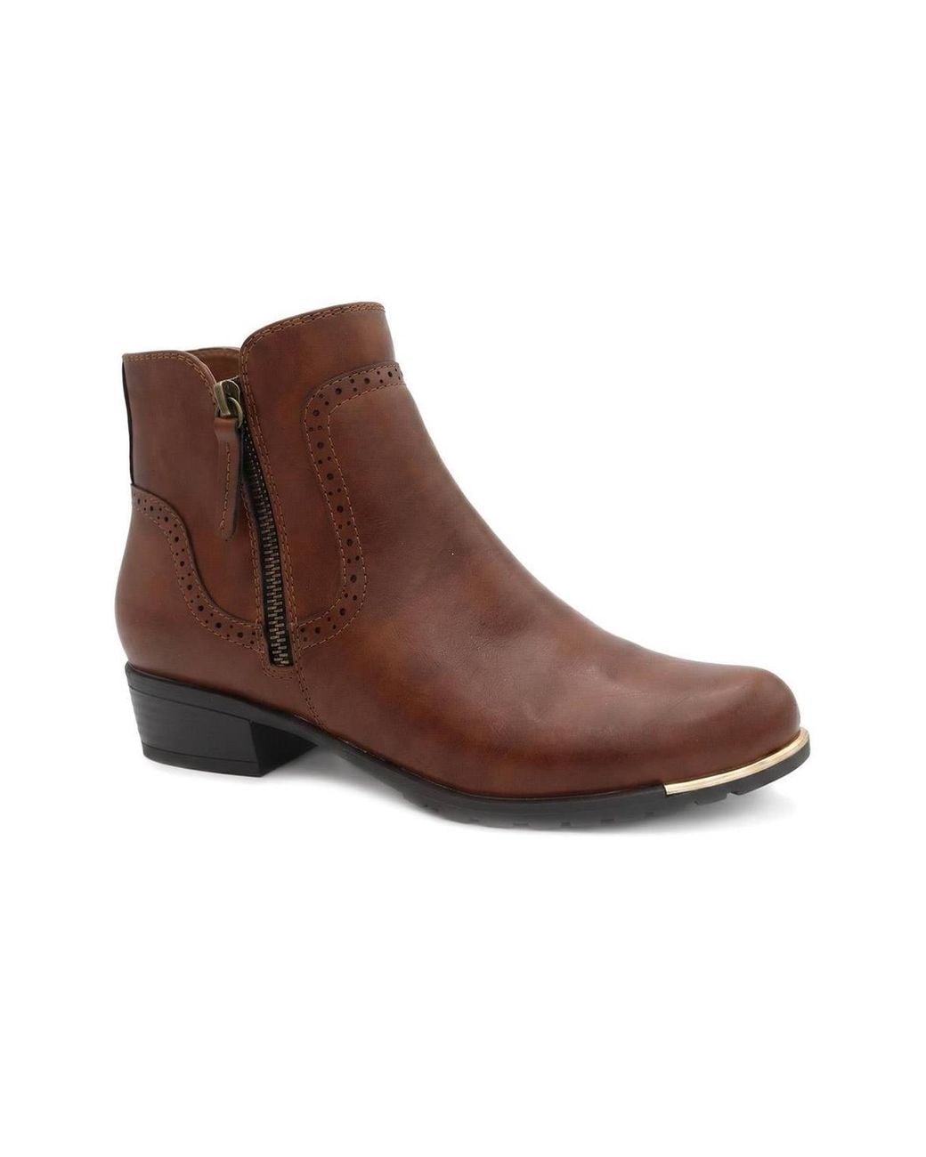 Pavers Brown Zip Fasten Brogue Trim Ankle Boots