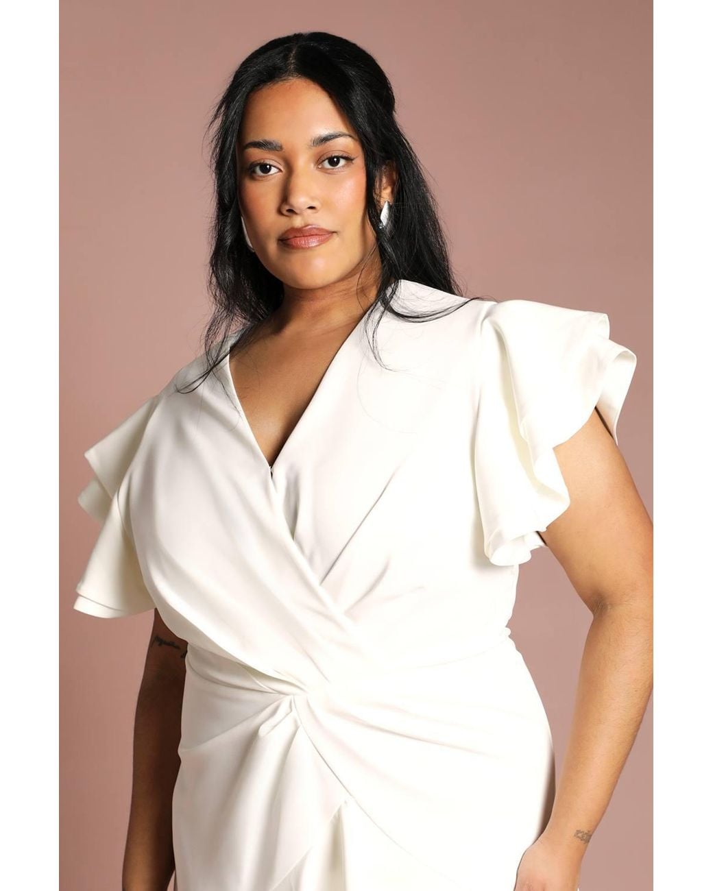 Coast Brown Plus Short Sleeve V Neck Wrap Front Midi Dress