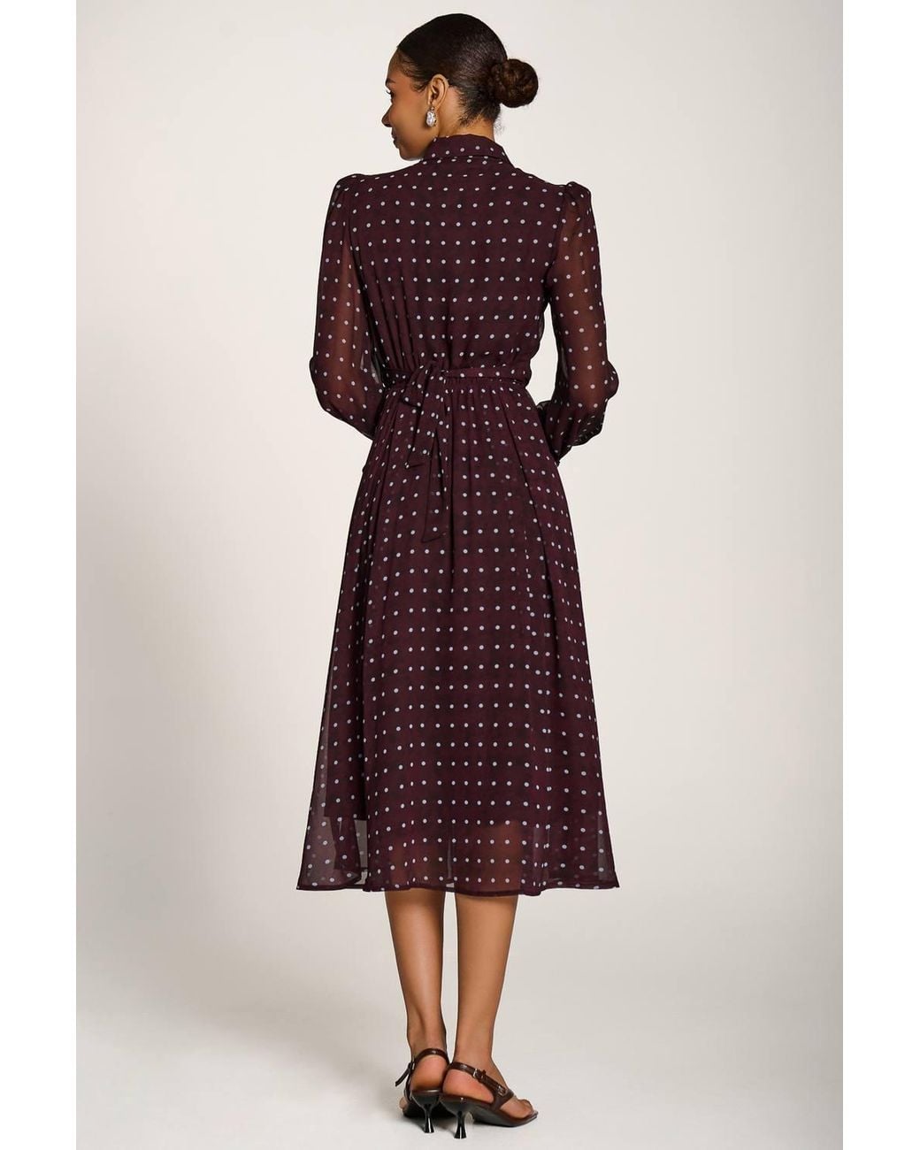 Jolie Moi Red Chiffon Print Ruffled Shirt Dress