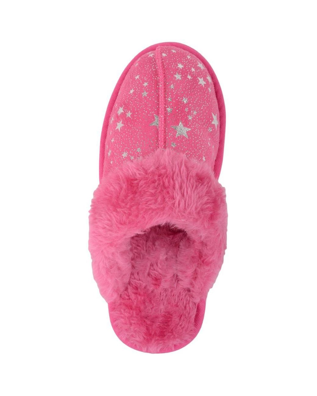 Absolute Footwear Pink Childrens Slip On Open Back Faux Fur Mule Slippers With Star Design