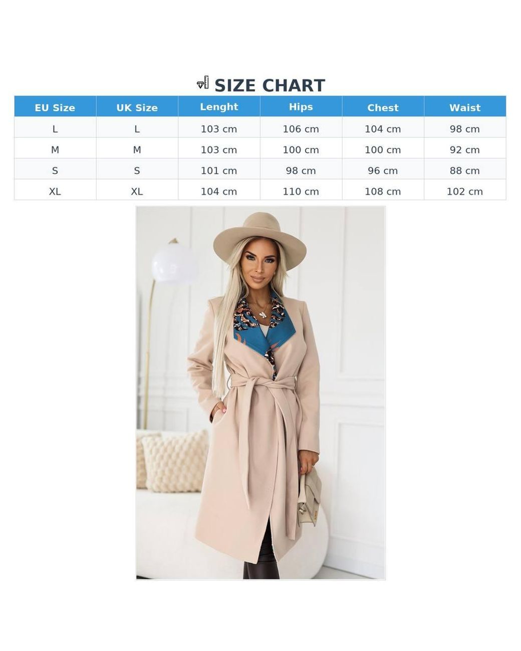Love Lace Natural Viscose Collared Coat With Belt