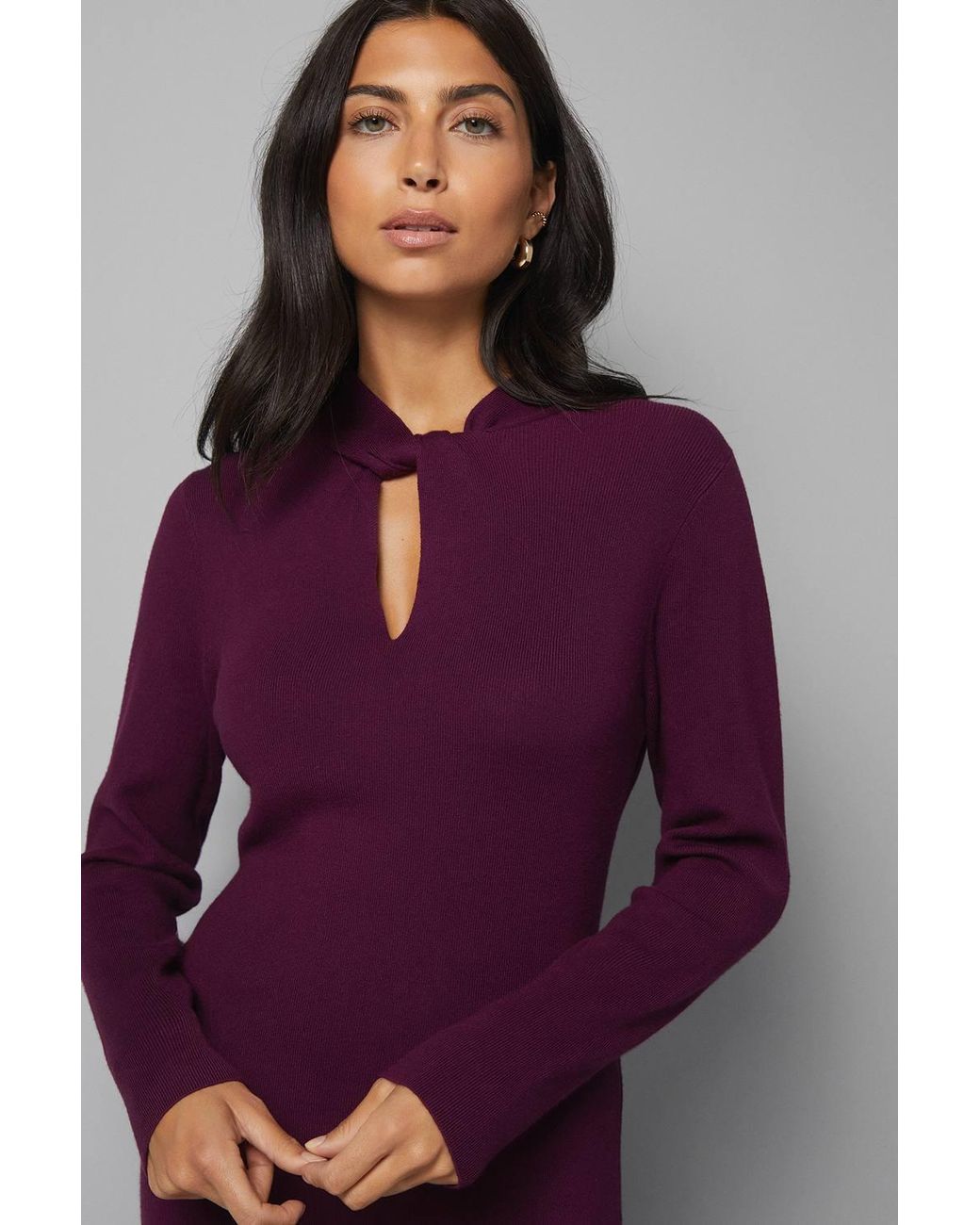 Wallis Purple Twist Neck Keyhole Knitted Dress