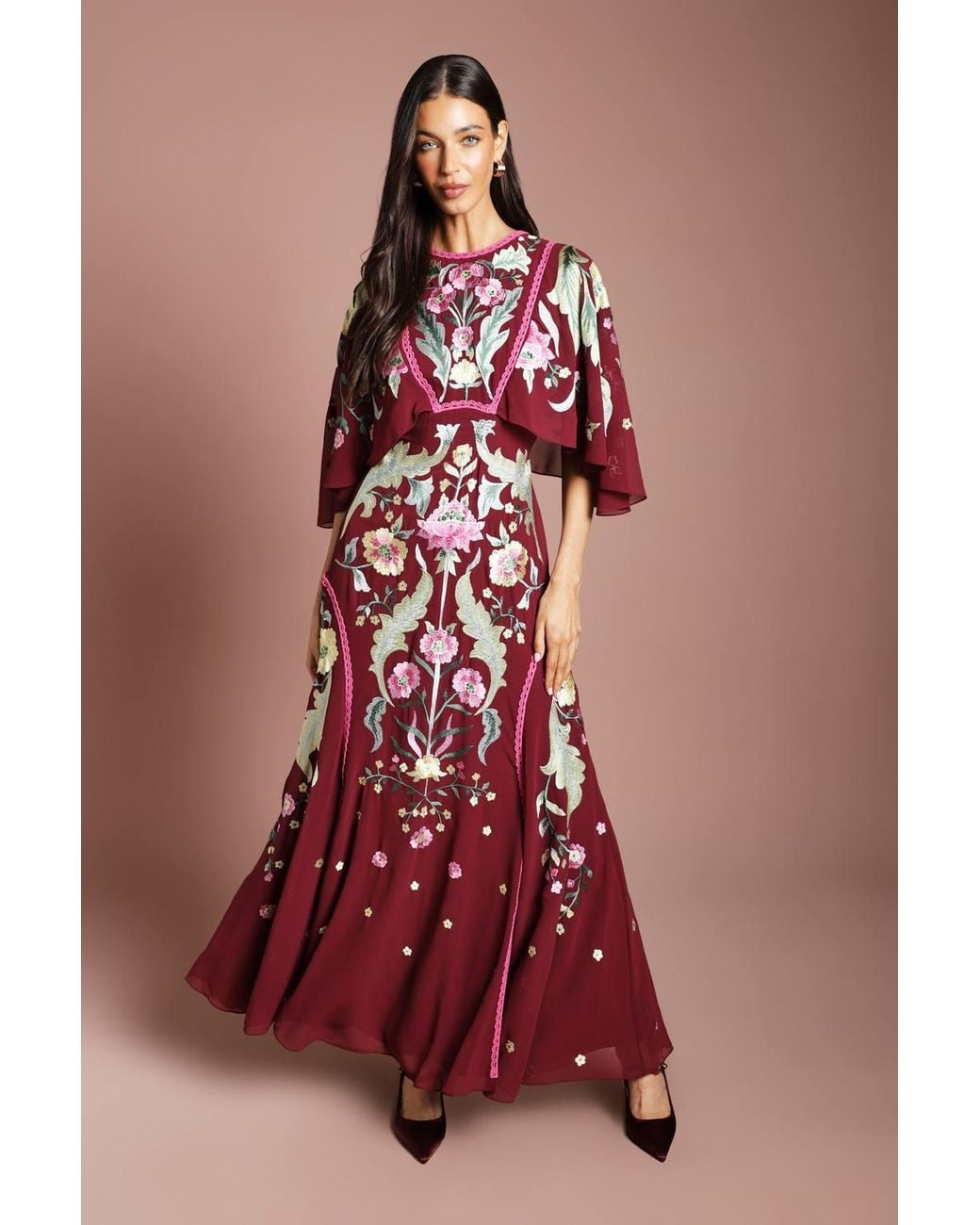 Coast Muse Embroidered Floral Midi Dress