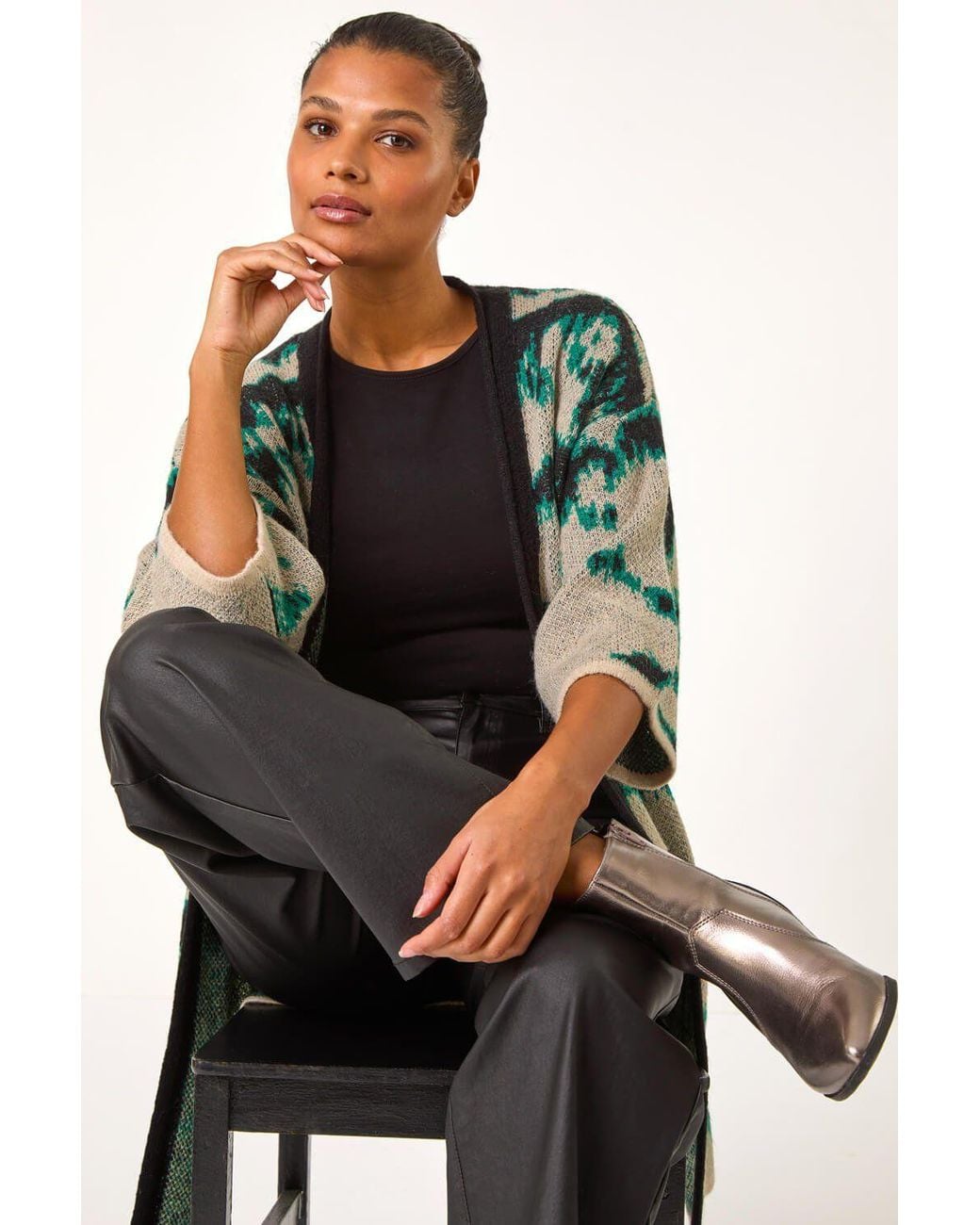 Roman Green Abstract Print Knit Cover Up