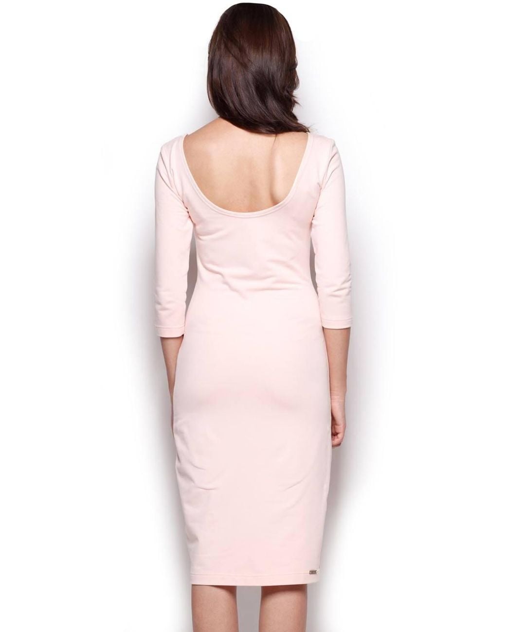 Love Lace Pink Classic Fitted Midi Knit Dress With Deep Back