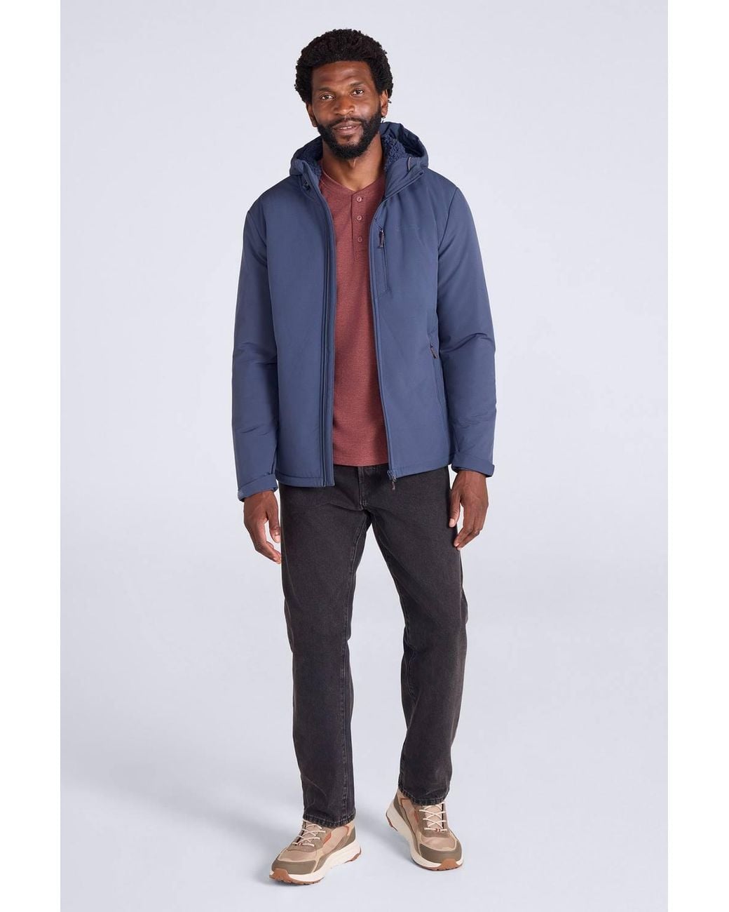 Mountain Warehouse Blue 'Charleston' Warm Water Resistant Hooded Softshell Fur Lined Jacket for men