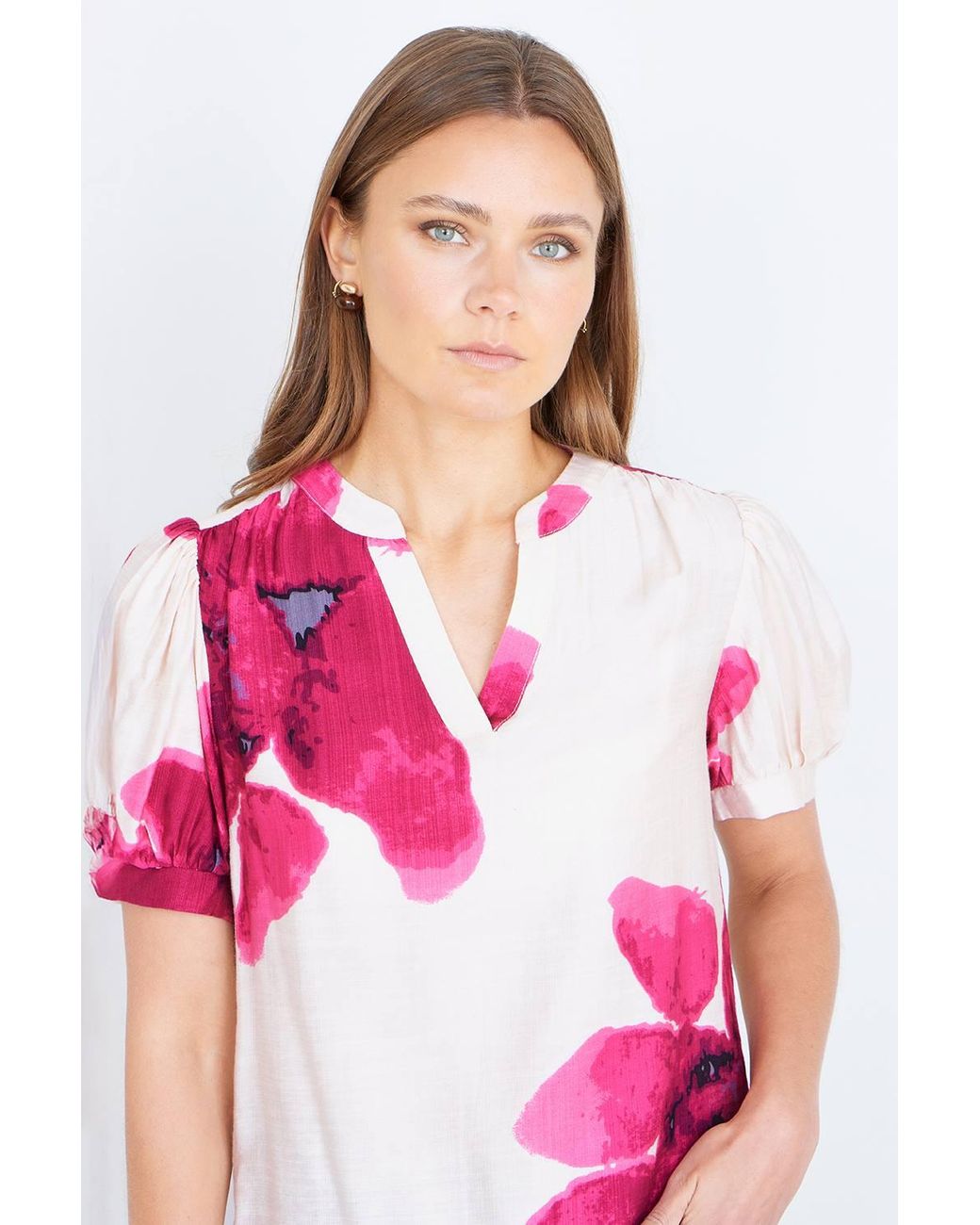 Yumi' Pink Watercolour Viscose Floral Top
