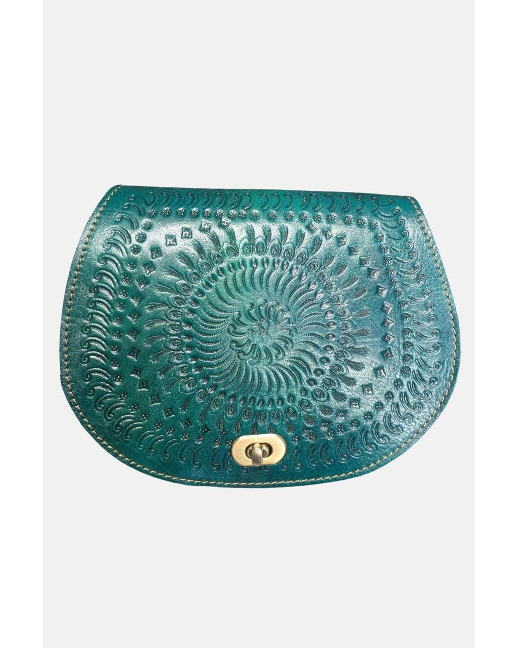Berber Leather Blue 'The Temara' Embossed Leather Saddle Bag