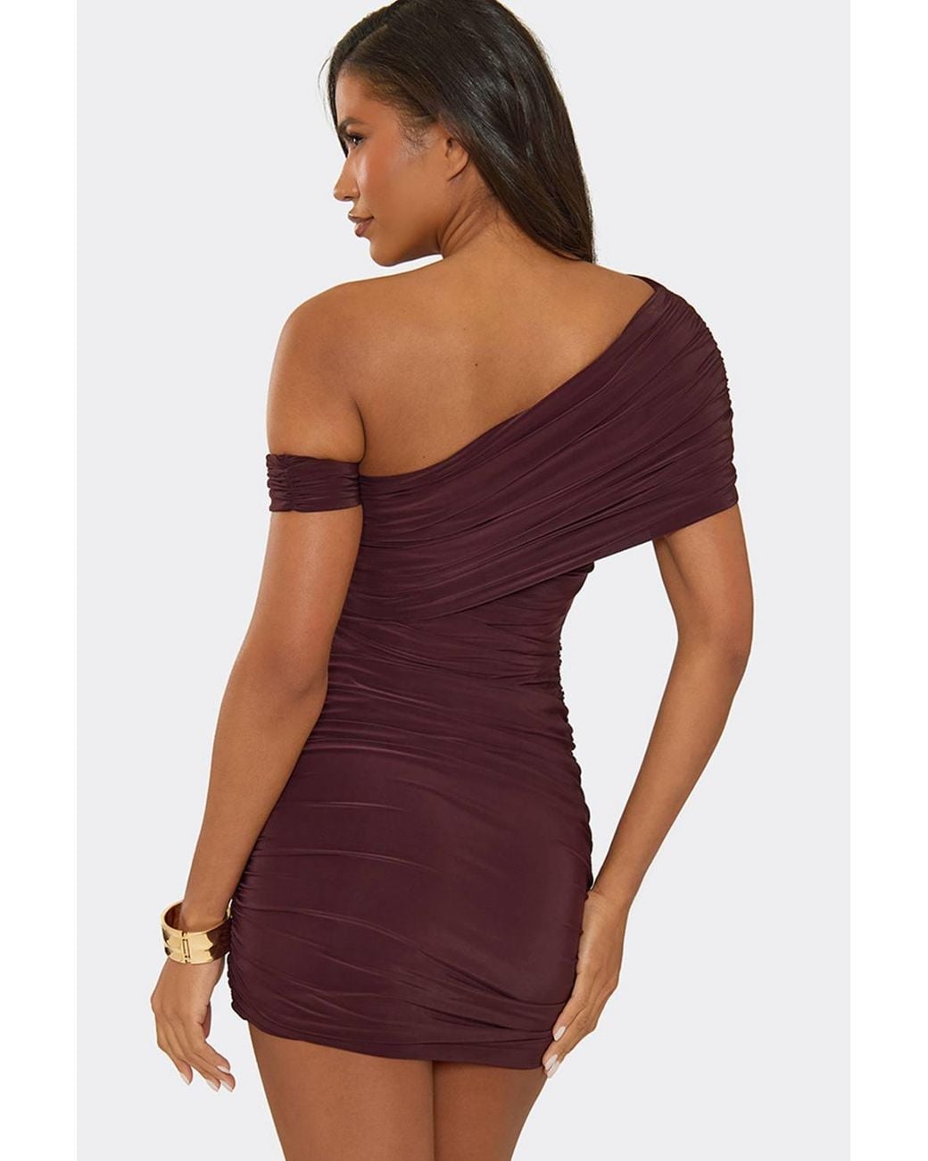 EGO Purple Strappy Drape Slinky Mini Dress