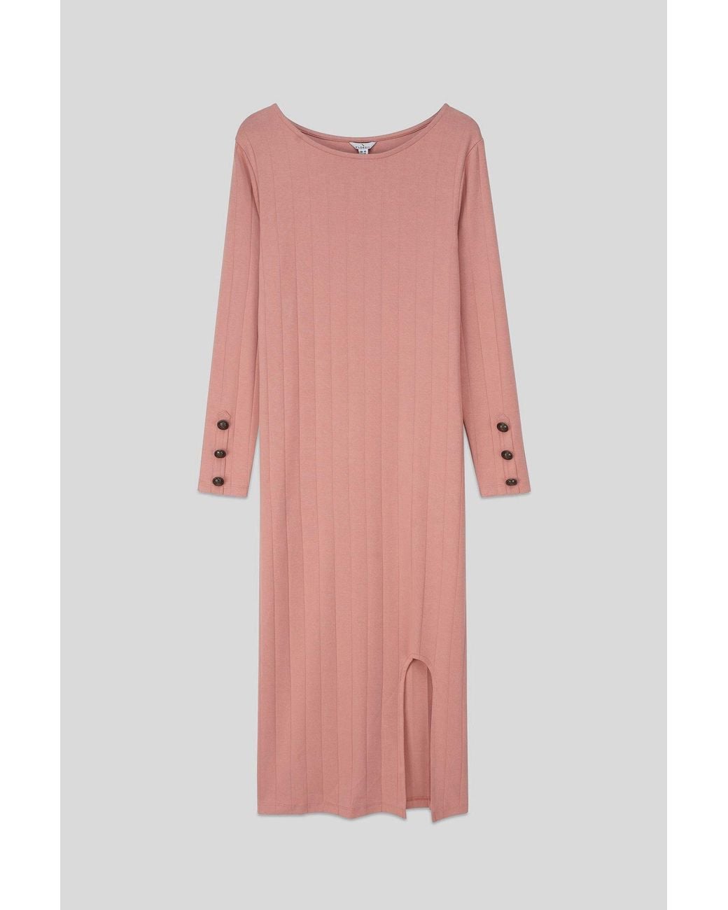 Enorsia Natural Ruched Button Decor Long Sleeve Tunic Dress