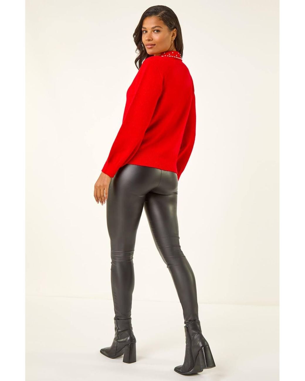 Roman Faux Pearl Collared Keyhole Knit Jumper