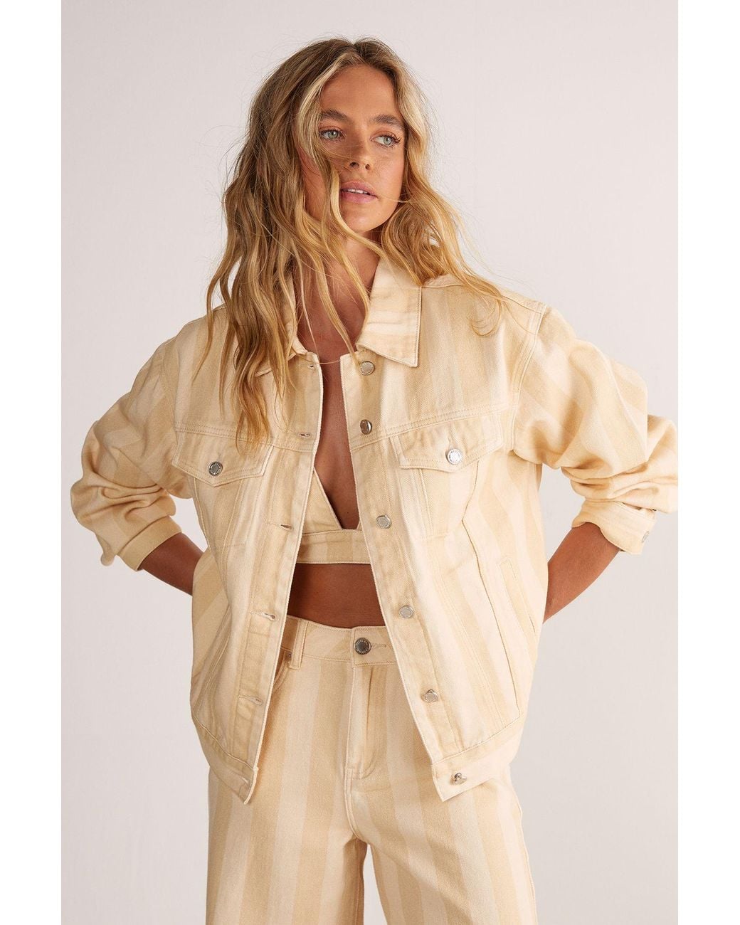 Nasty Gal Natural Pinstripe Denim Jacket