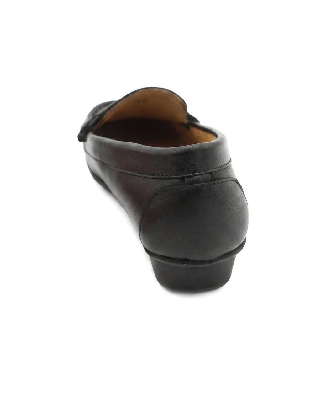 Pavers Black Leather Heeled Moccasins With Woven Detail