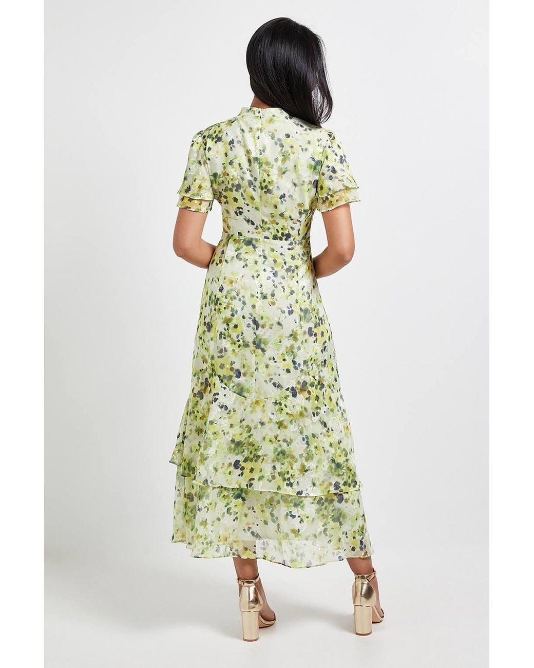 Wallis Green Petite Floral Burn Out Ruffle Midi Dress