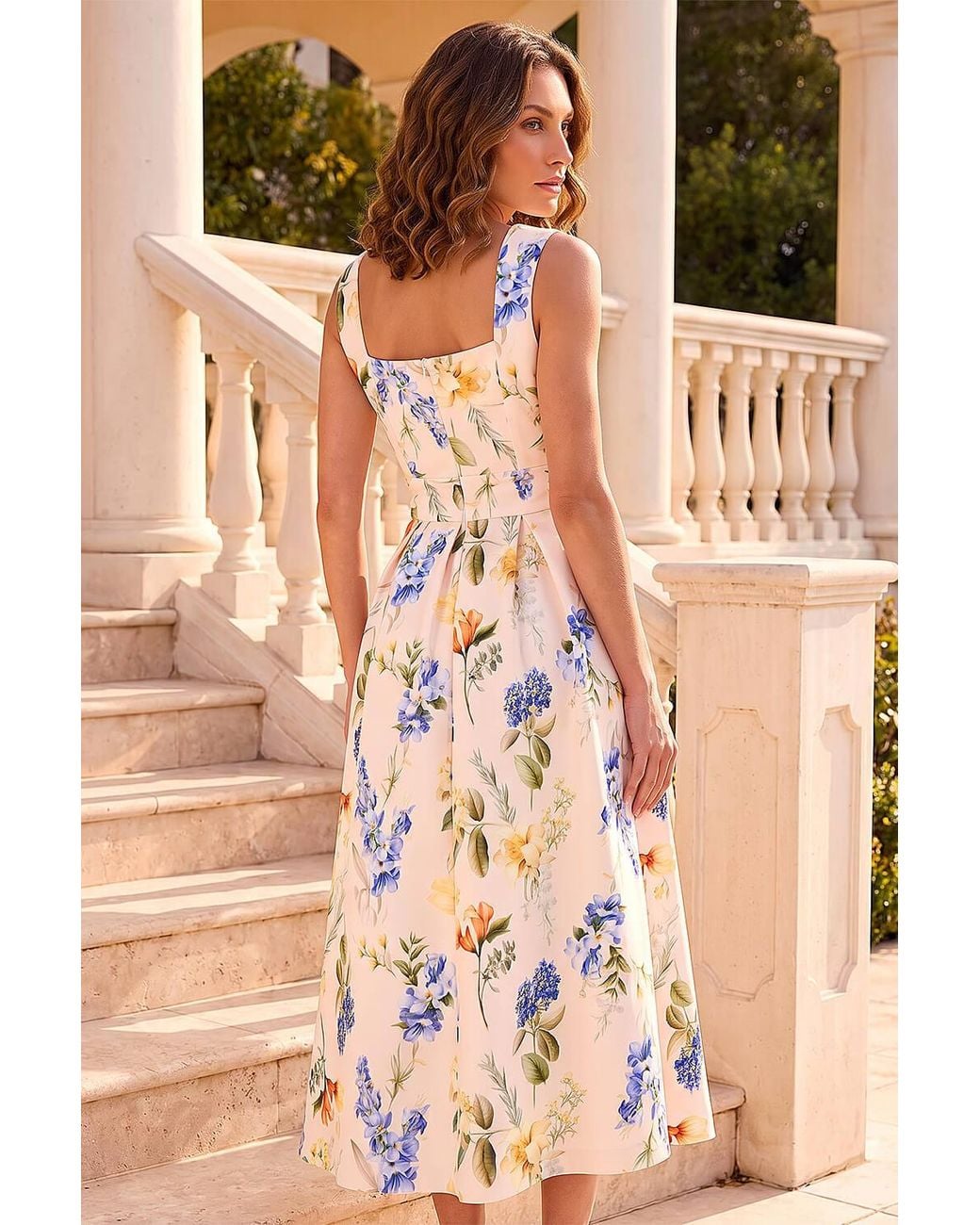 Roman Natural Petite Floral Print Premium Stretch Midi Dress
