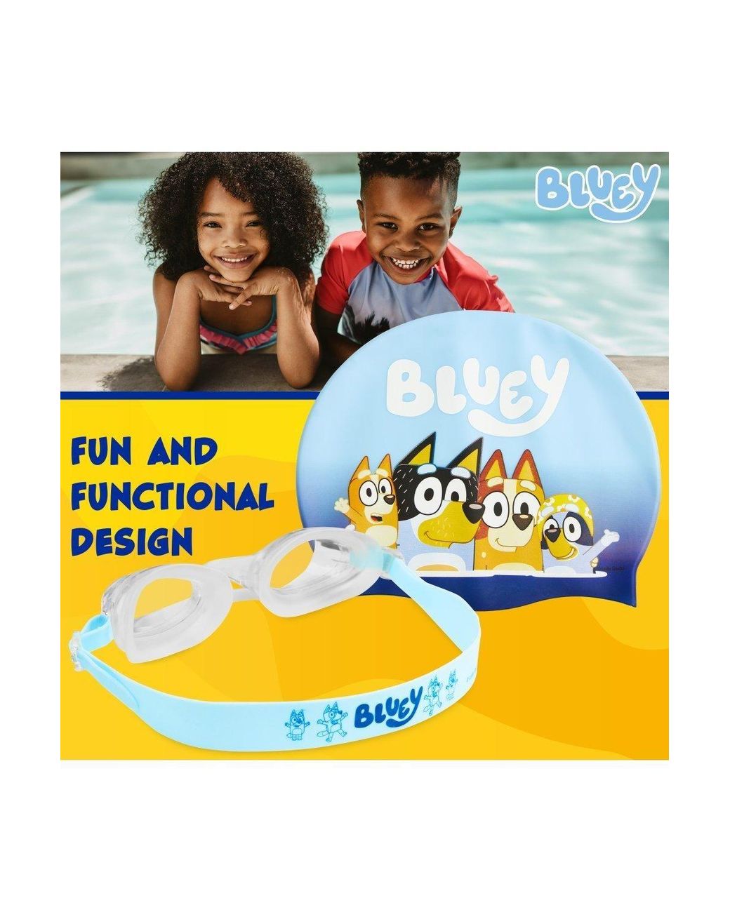 Bluey Blue Swimming Cap & Goggles for men