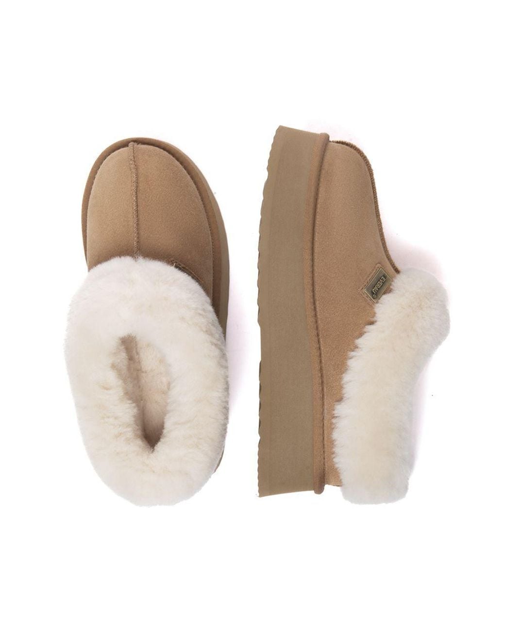 EverAu Australia Brown Real Sheepskin Topknot Leather Platform Slippers With Eva Sole
