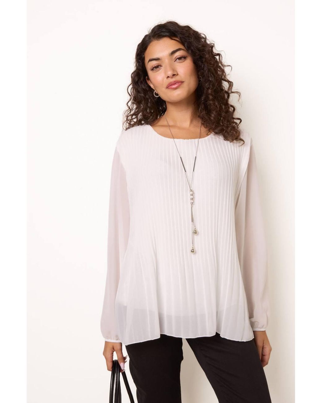 Blue Vanilla White Long Sleeve Round Neck Blouse
