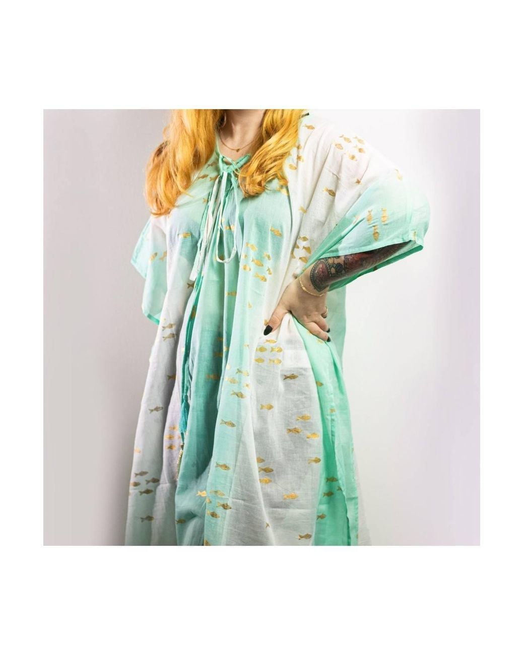 KDMD Green Nomad Sari Med Collection Kaftan & Fish Design
