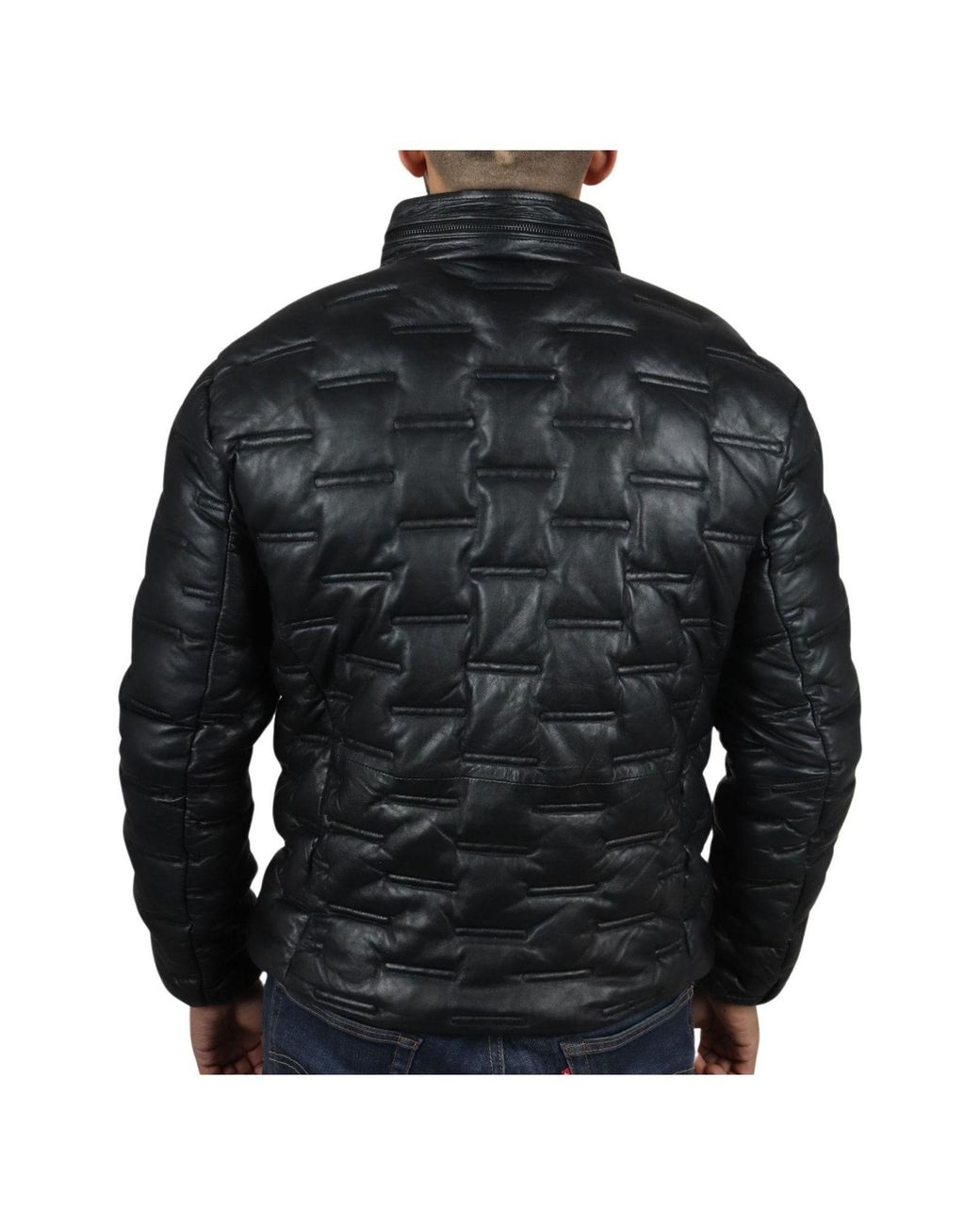 TruClothing Black Puffer Quilted Real Leather Waist Length Jacket for men