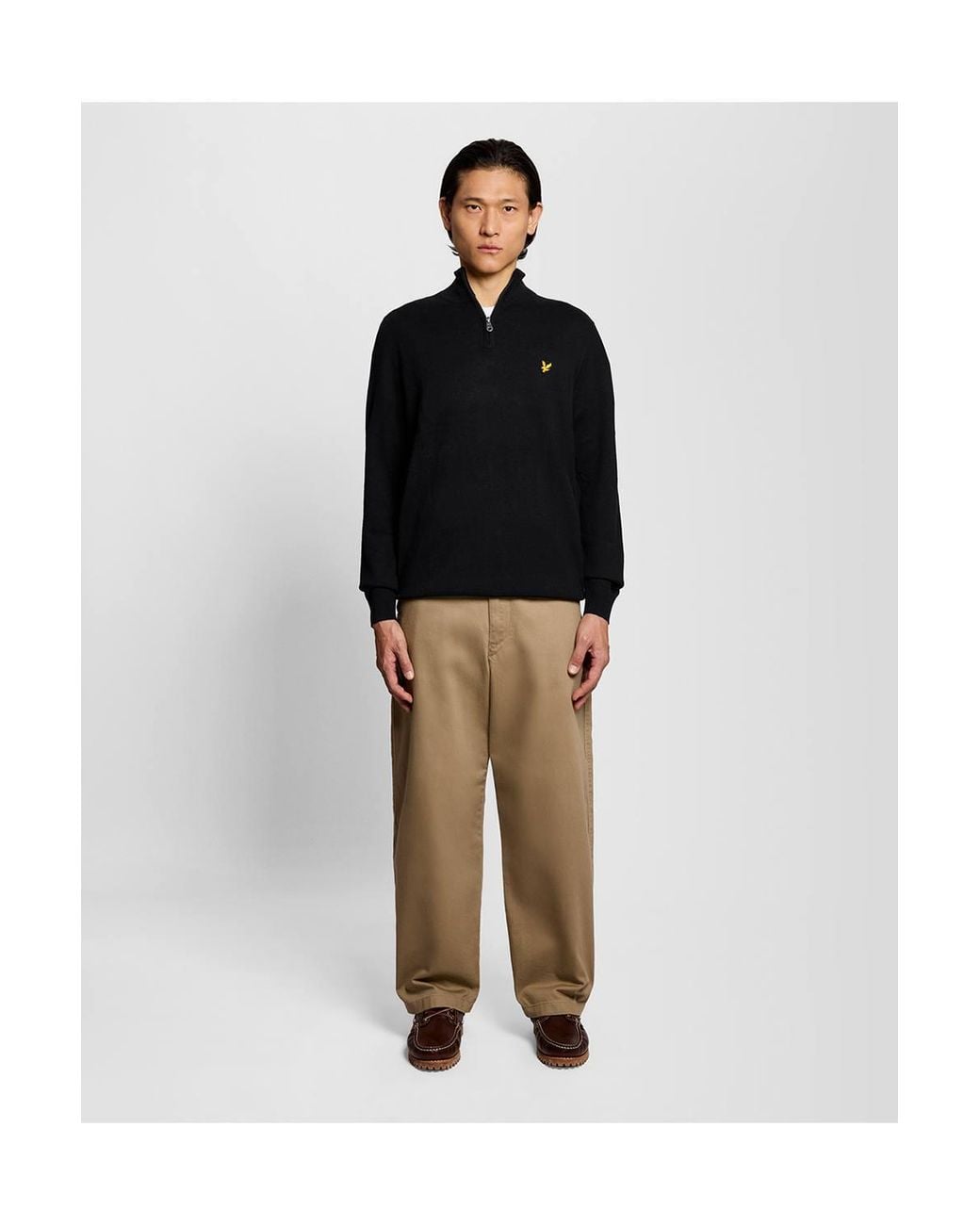 Lyle & Scott Black Cotton Merino Quarter Zip Jumper Jet for men