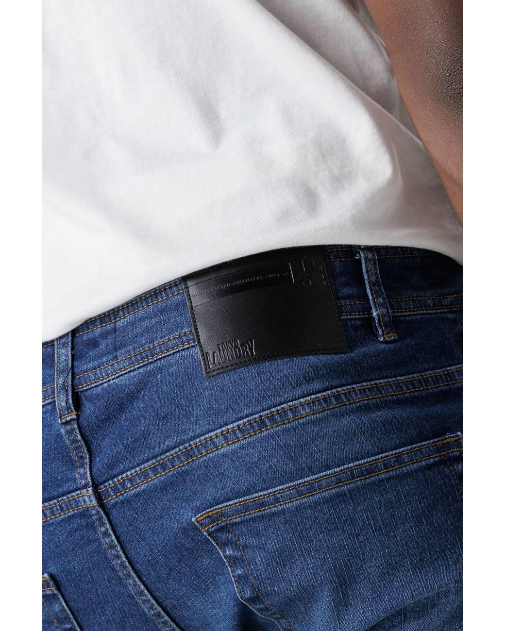 Tokyo Laundry Blue Straight Fit Cotton Blend Jeans for men