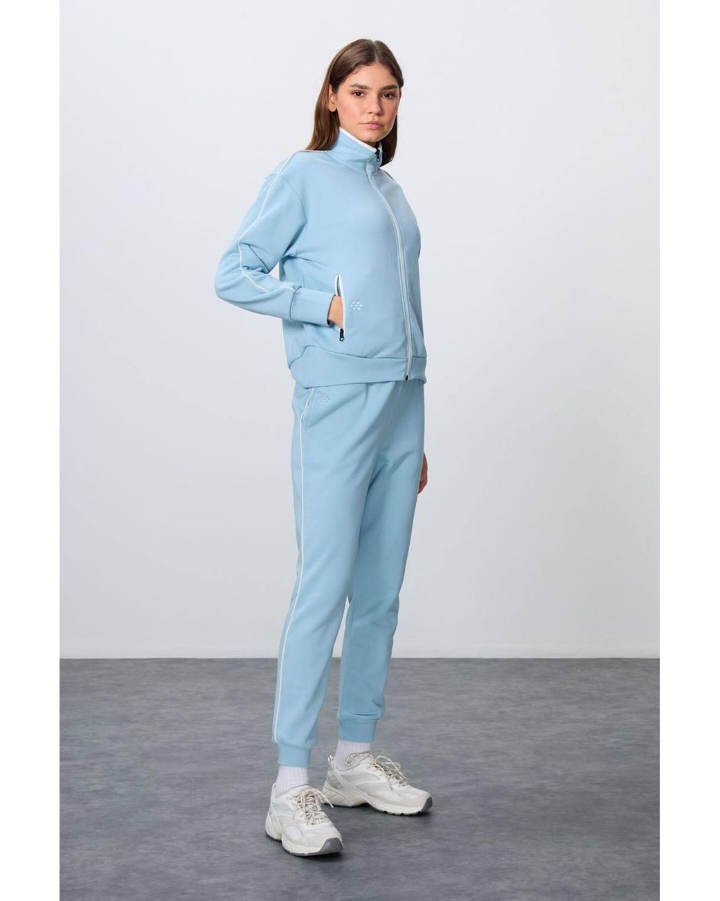 TOMMY LIFE Blue Oversized Zip-Collar Sweatshirt & Pants Set