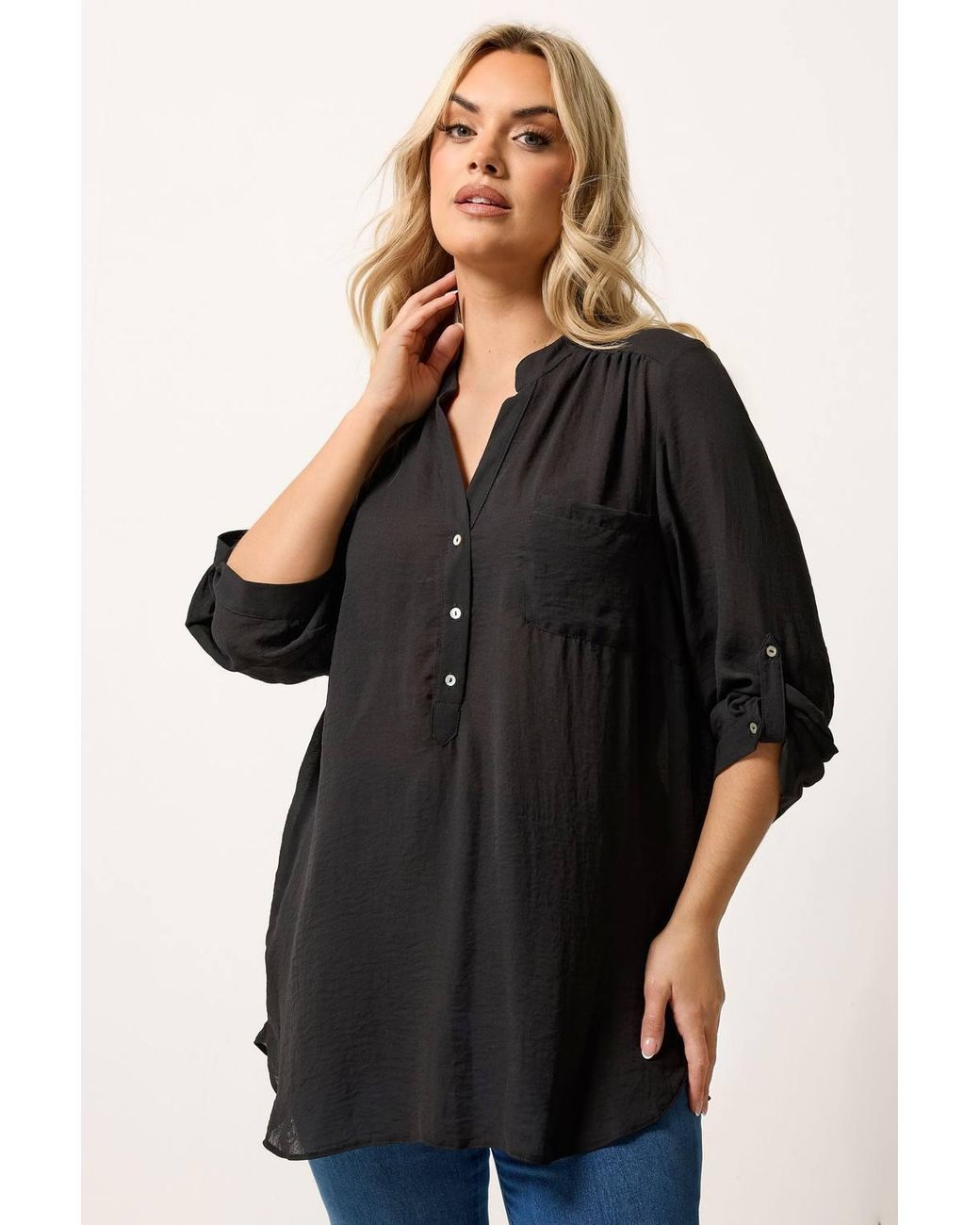Yours Black Half Placket Shirt