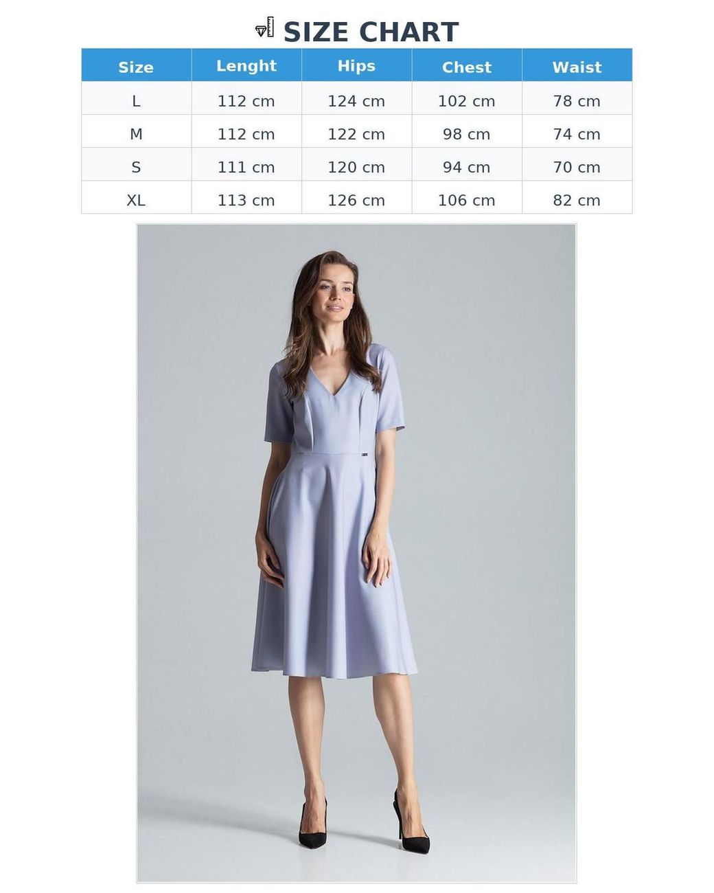 Love Lace Blue Flared Midi Dress With Short Sleeves Pockets