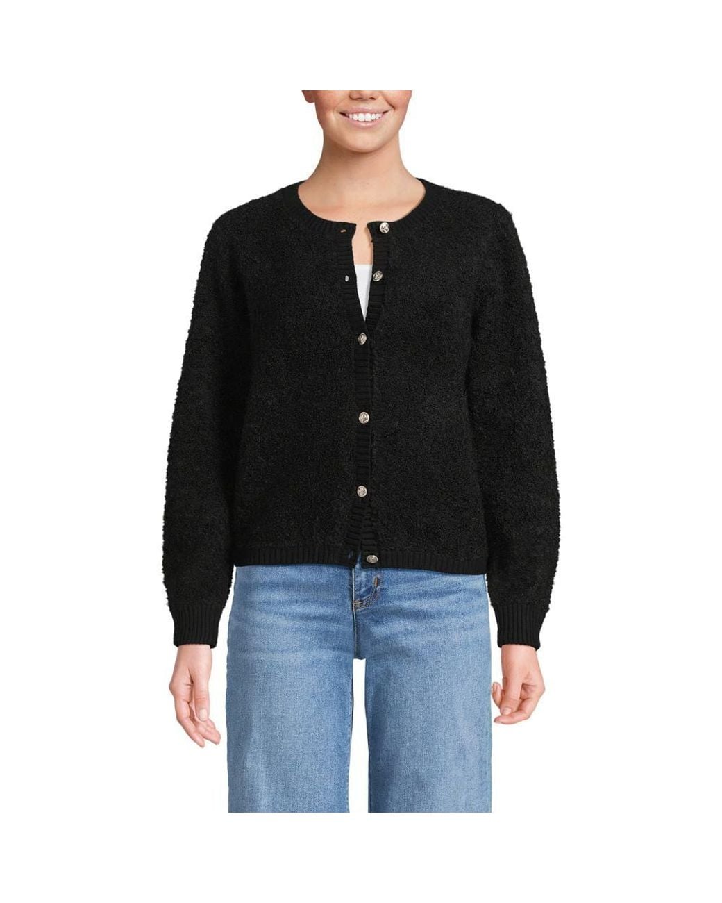 Lands' End Black Bouclé Buttoned Cardigan