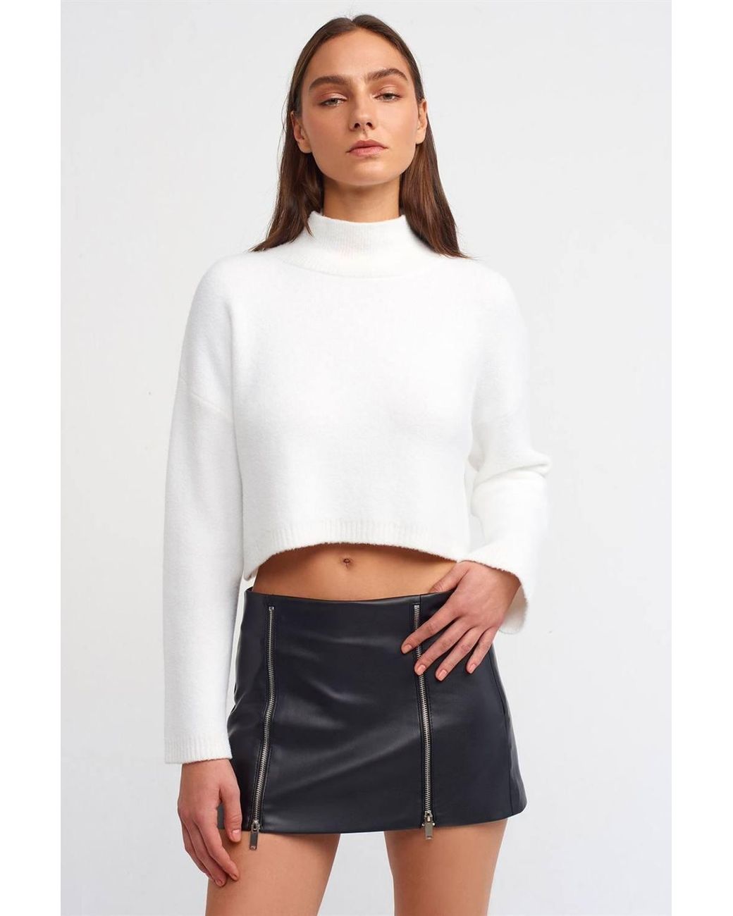 Dilvin Blue High-Waist Faux Leather Mini Skirt