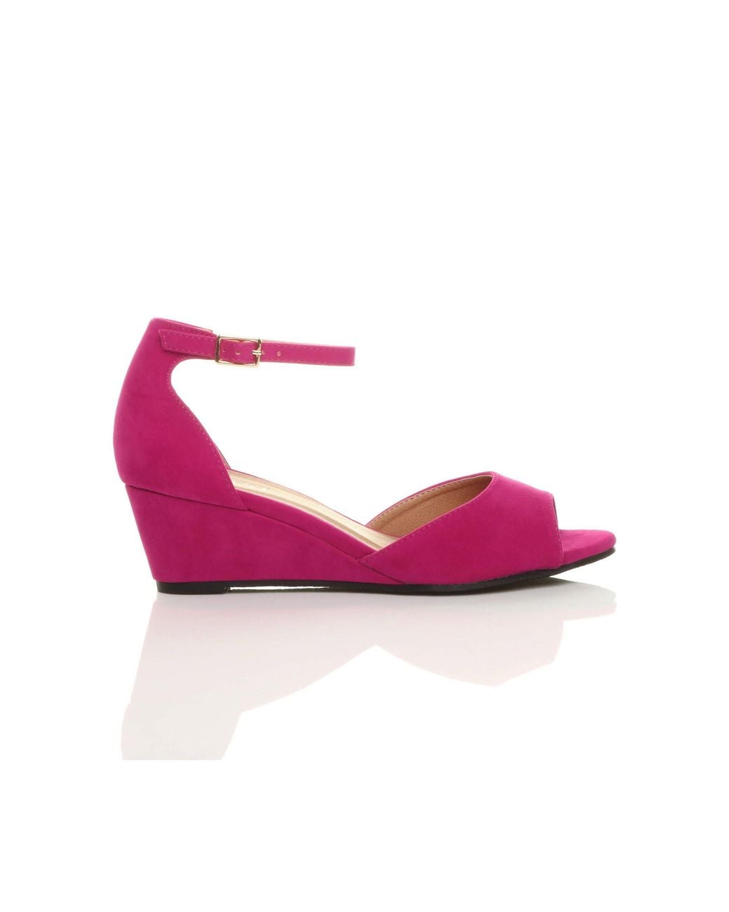 AJVANI Pink Mid Wedge Heel Ankle Strap Sandals