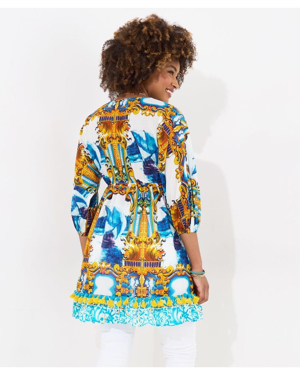Joe Browns Blue Ship Print Pom-Pom Trim Tunic