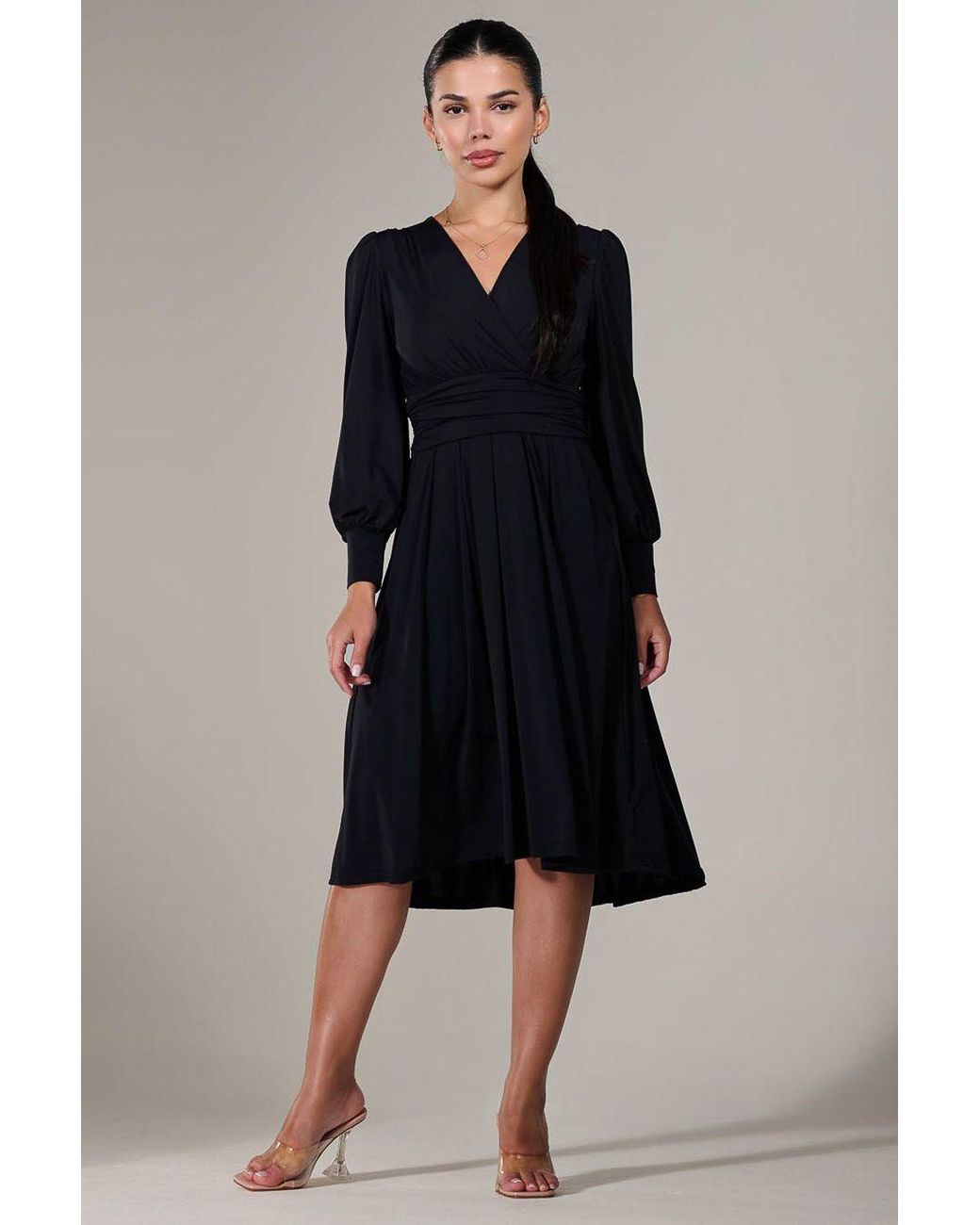 Jolie Moi Blue Long Sleeve Soft Silky Jersey Midi Dress