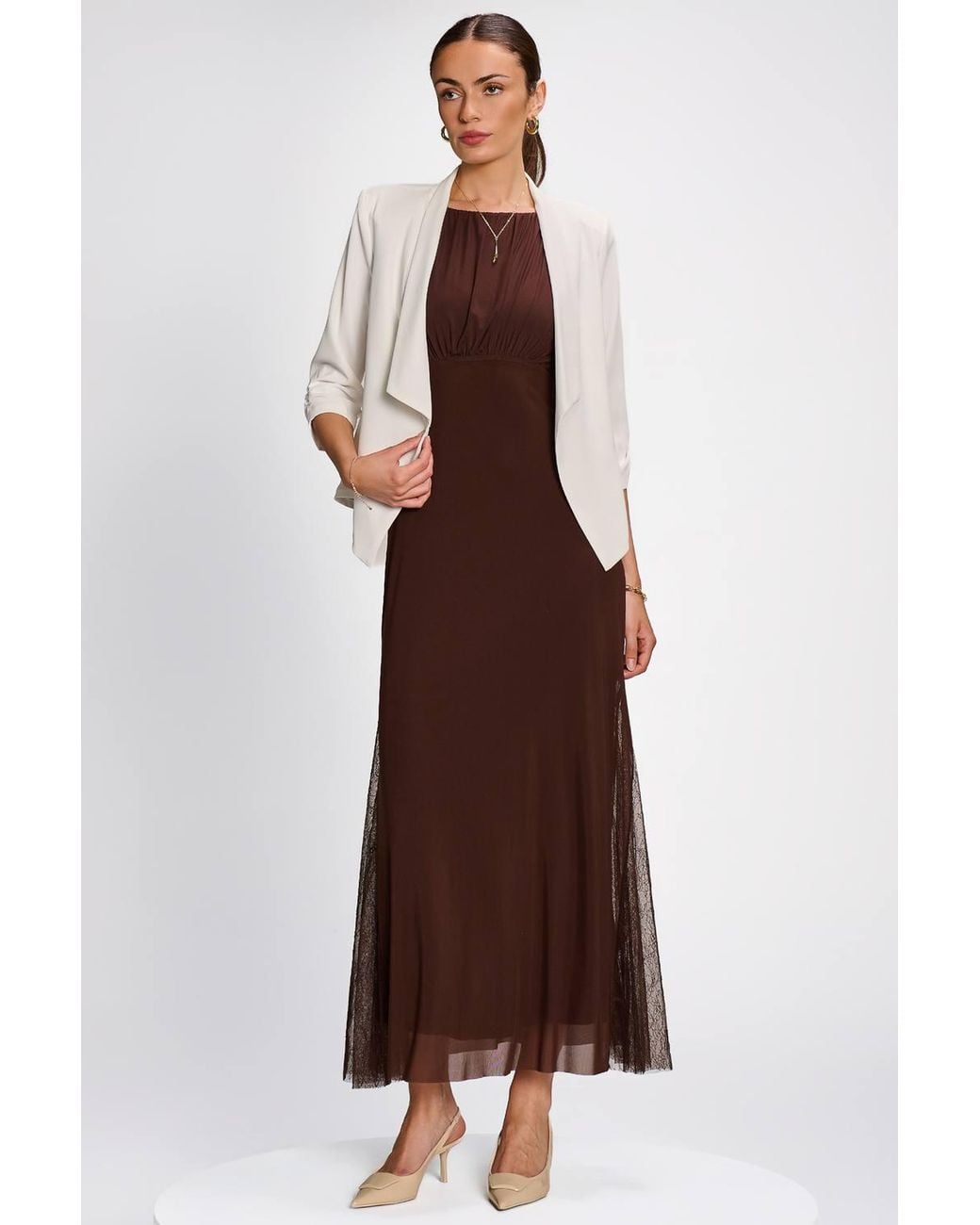 Jolie Moi Red Draped Open Collar Blazer