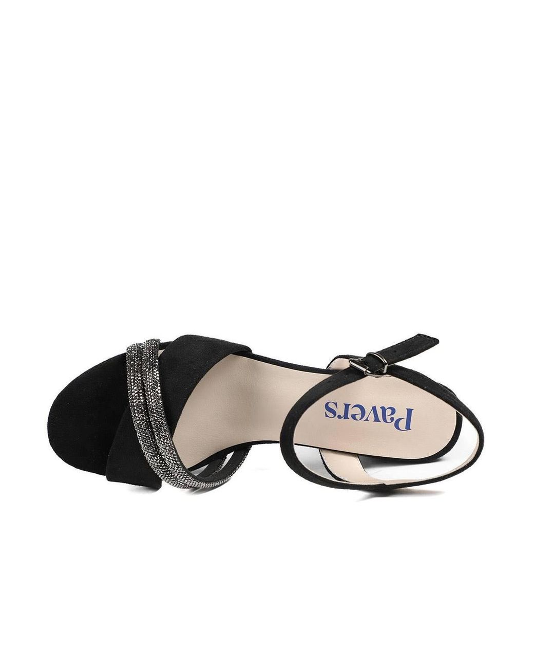 Pavers Black Block Heel Embellished Toe Sandals