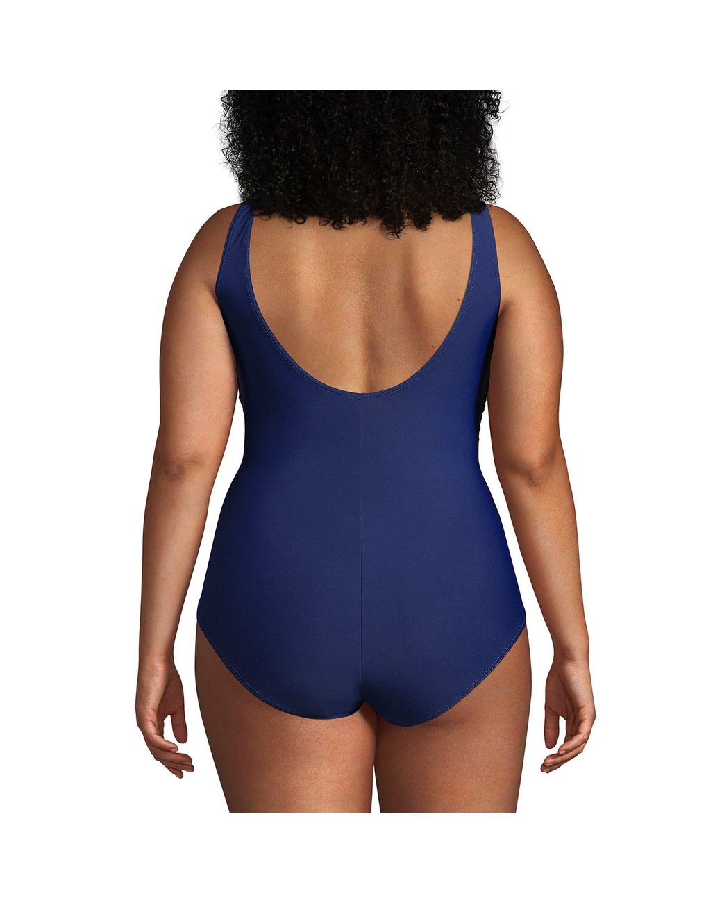 Lands' End Blue Plus Wrap Front Slender Swimsuit