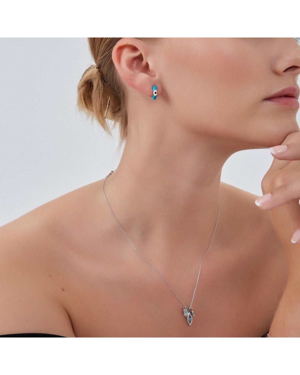 Spero London Metallic Hamsa Evil Eye Star Sterling Necklace