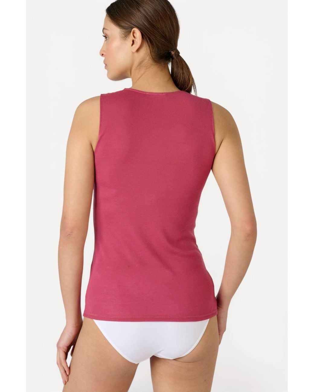 DAMART Pink Sleeveless Thermolactyl T-Shirt Lace Trim Regular Length Jersey